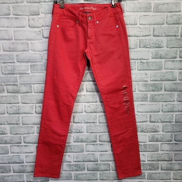 American Eagle Outfitters Womens 2 Dark Pink Denim Skinny Jeans Stretch Low Rise - Picture 1 of 6